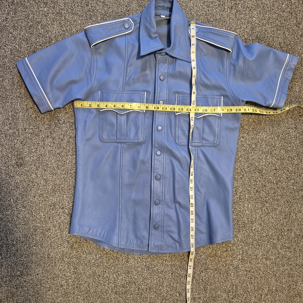 Leather  Blue Short Sleeve Shirt Jacket " DICOUNTED " - Picture 10 of 16